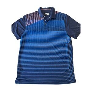 PGA TOUR Mens Performance Golf Polo Shirt Blue Stripe‎ Geometric Short Sleeve L